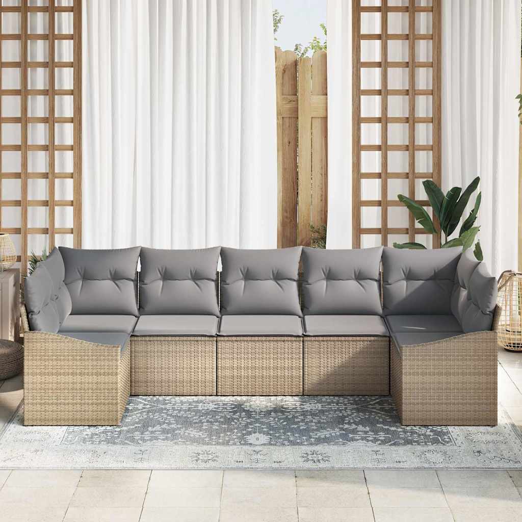 Garten Essgruppe mit Kissen 7 pcs Beige und Hellgrau